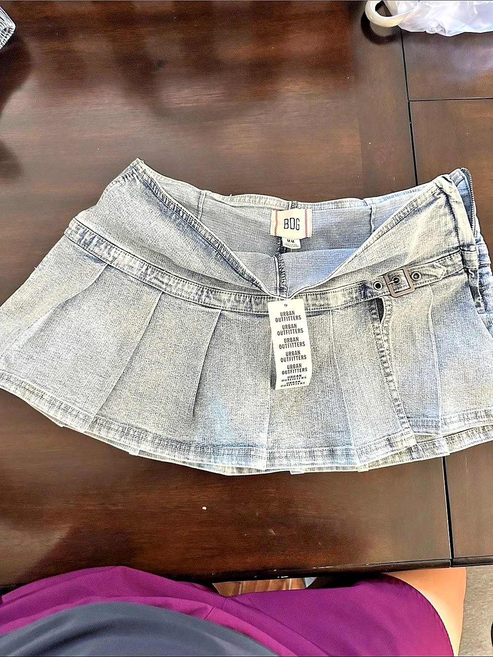 BDG Shaina Belted Denim Micro Mini Skort Pleated Denim Skort in Blue Size Medium